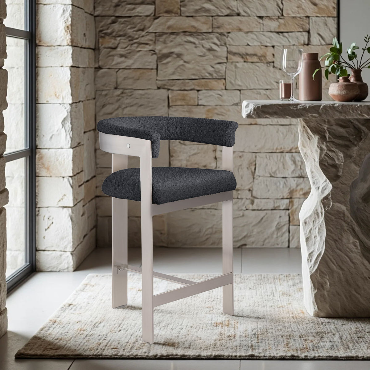 Romeo - Boucle Counter Stool With Silver Base (Set of 2)