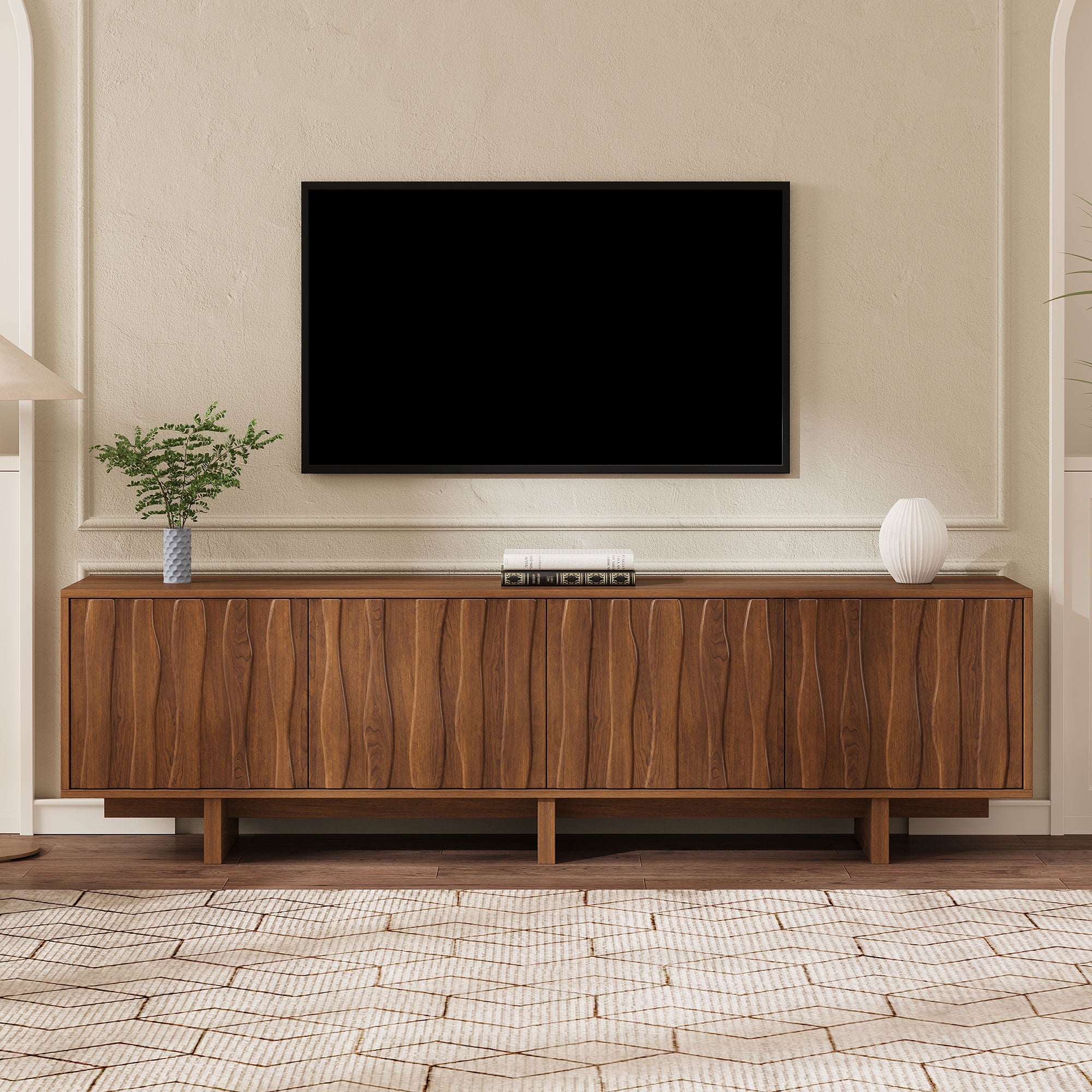 Retro Style TV Stand With Wavy Door