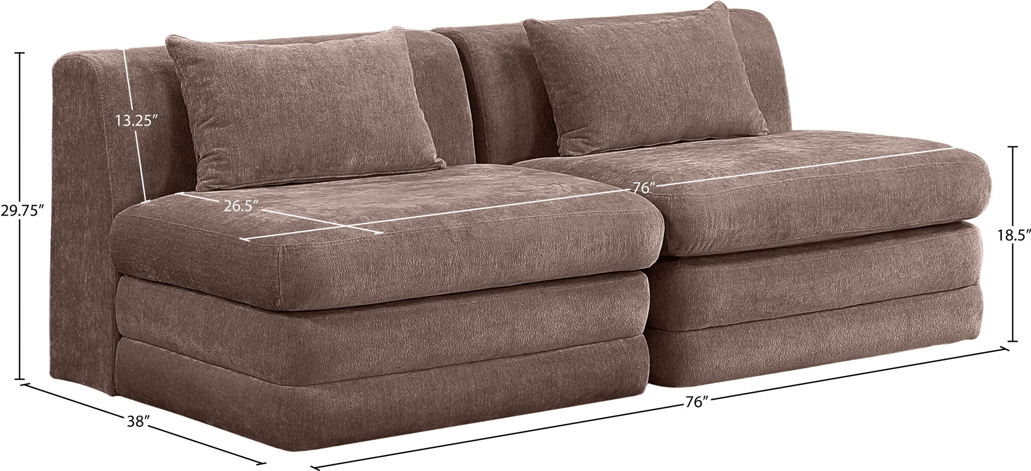 Stellar - 2 Piece 76" Upholstered Modular Armless Loveseat