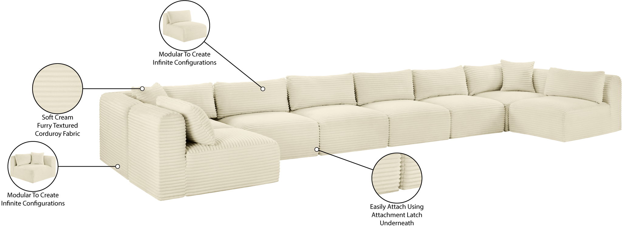 Shaggy - 8 Piece Modular U-Shaped Armless Sectional