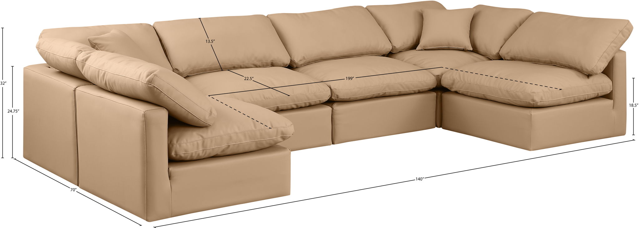 Indulge - Faux Leather 6 Piece Modular U-Shaped Sectional - Tan
