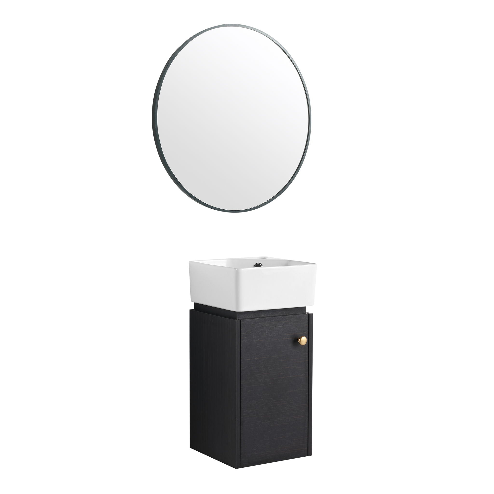 Compact Bathroom Vanity With Sink, Soft Close Door - Black Chestnut