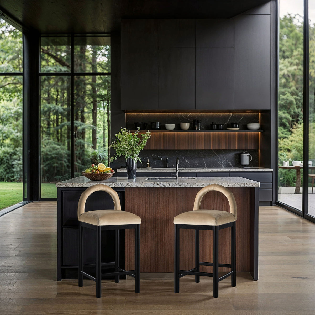 Conrad - Velvet Counter Stool With Black Legs