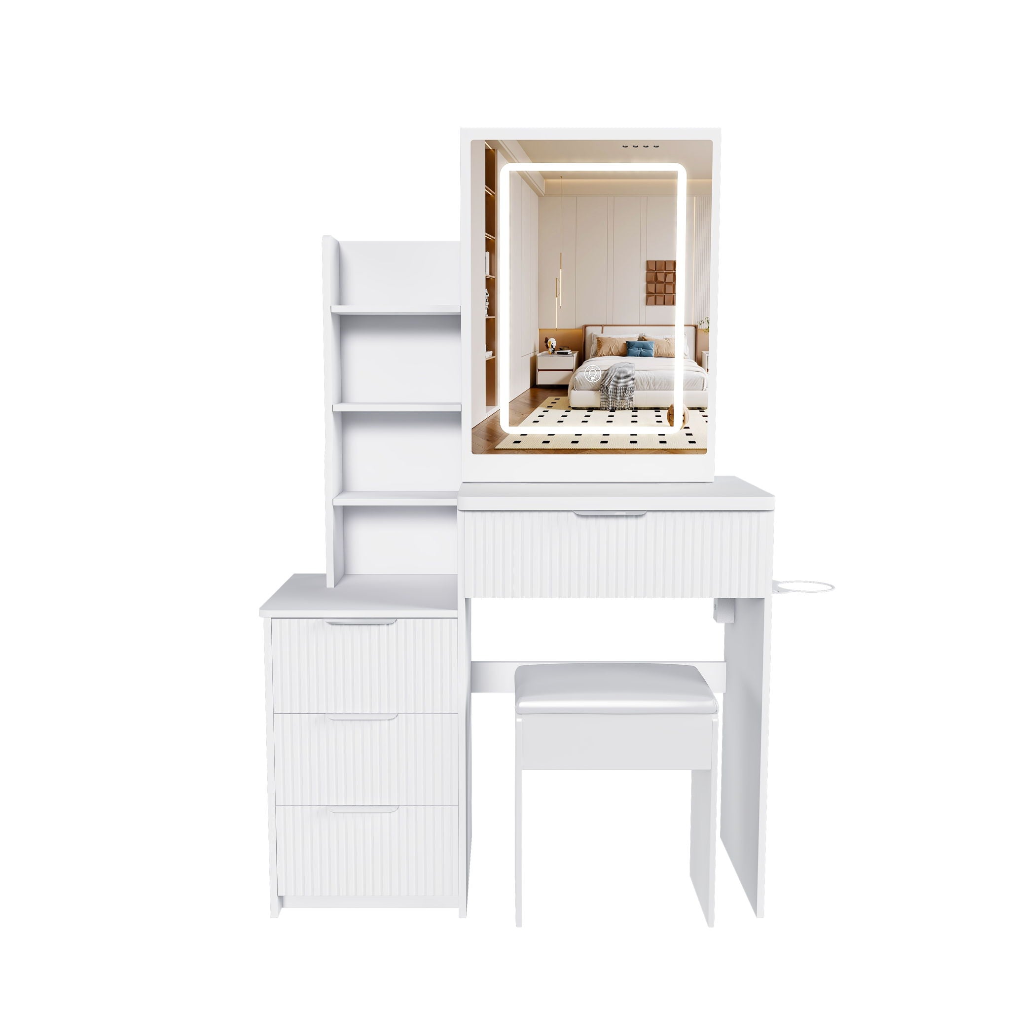 Modern Vanity Desk With 3 LED Lighting Modes, 4 Drawers