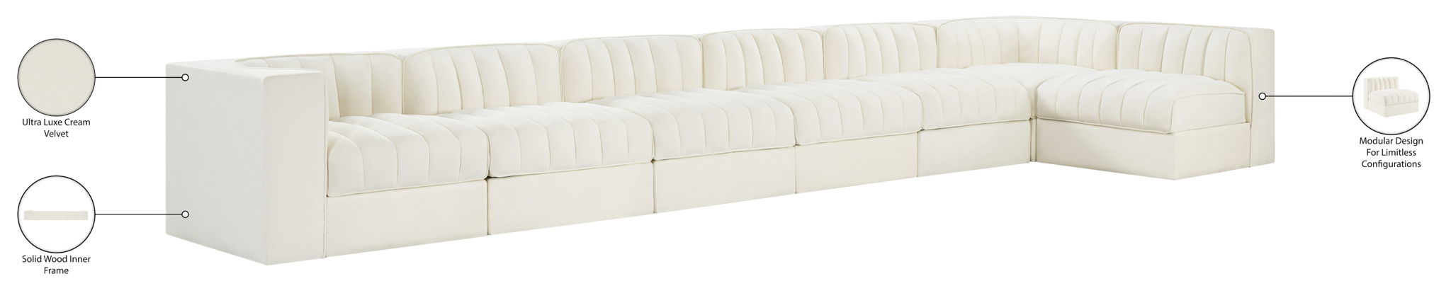 Rummi - Velvet Performance Fabric Upholstered 7 Piece Modular Sectional, L-Shaped (Right)