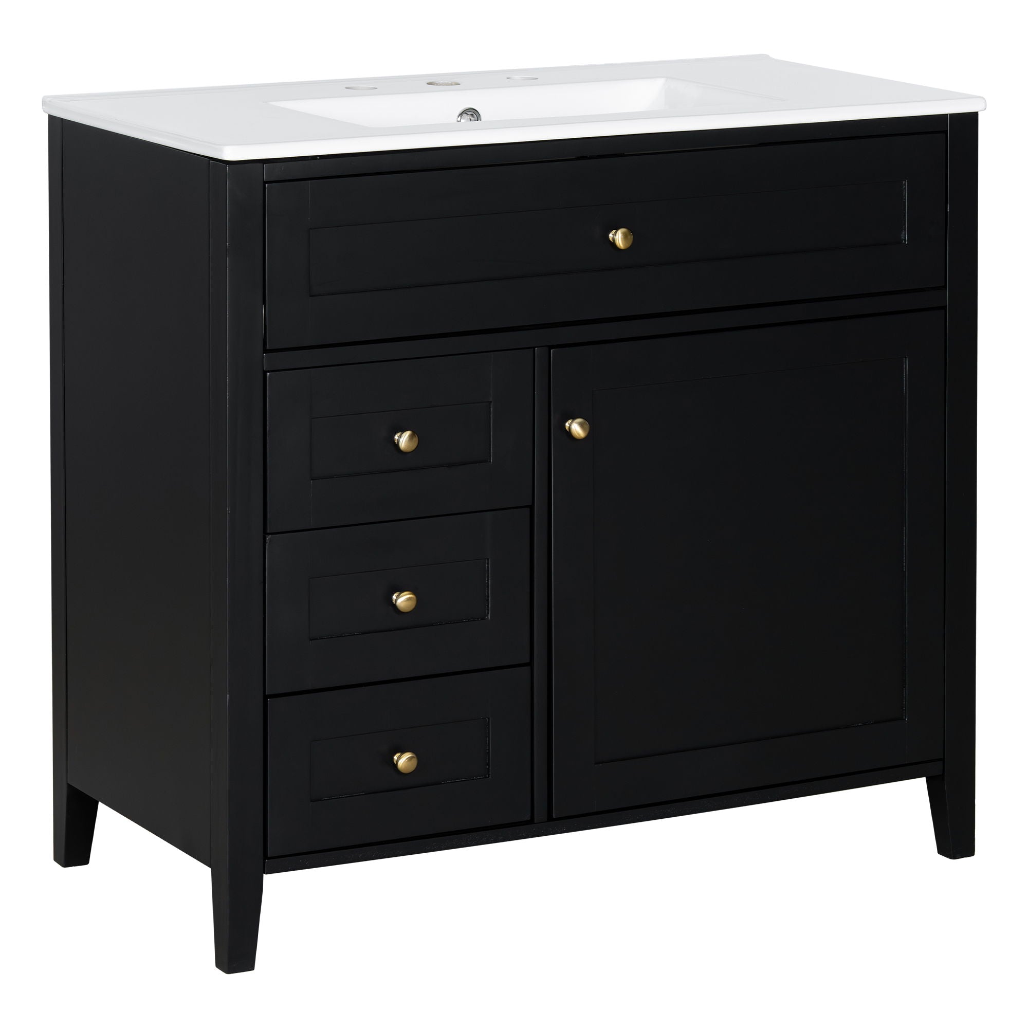 Bathroom Vanity With Sink, 3 Drawers & Cabinet With Adjustable Shelves