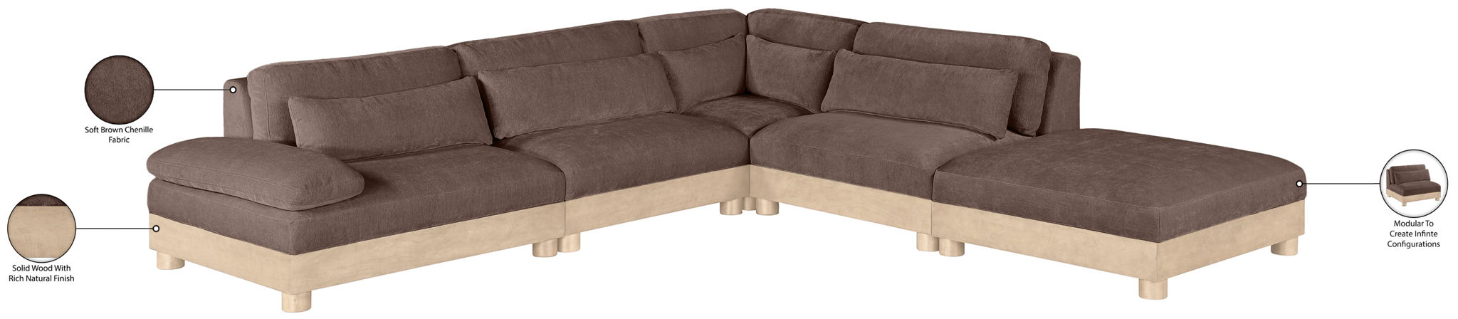 Turin - Chenille Fabric Upholstered Modular Sectional - Brown