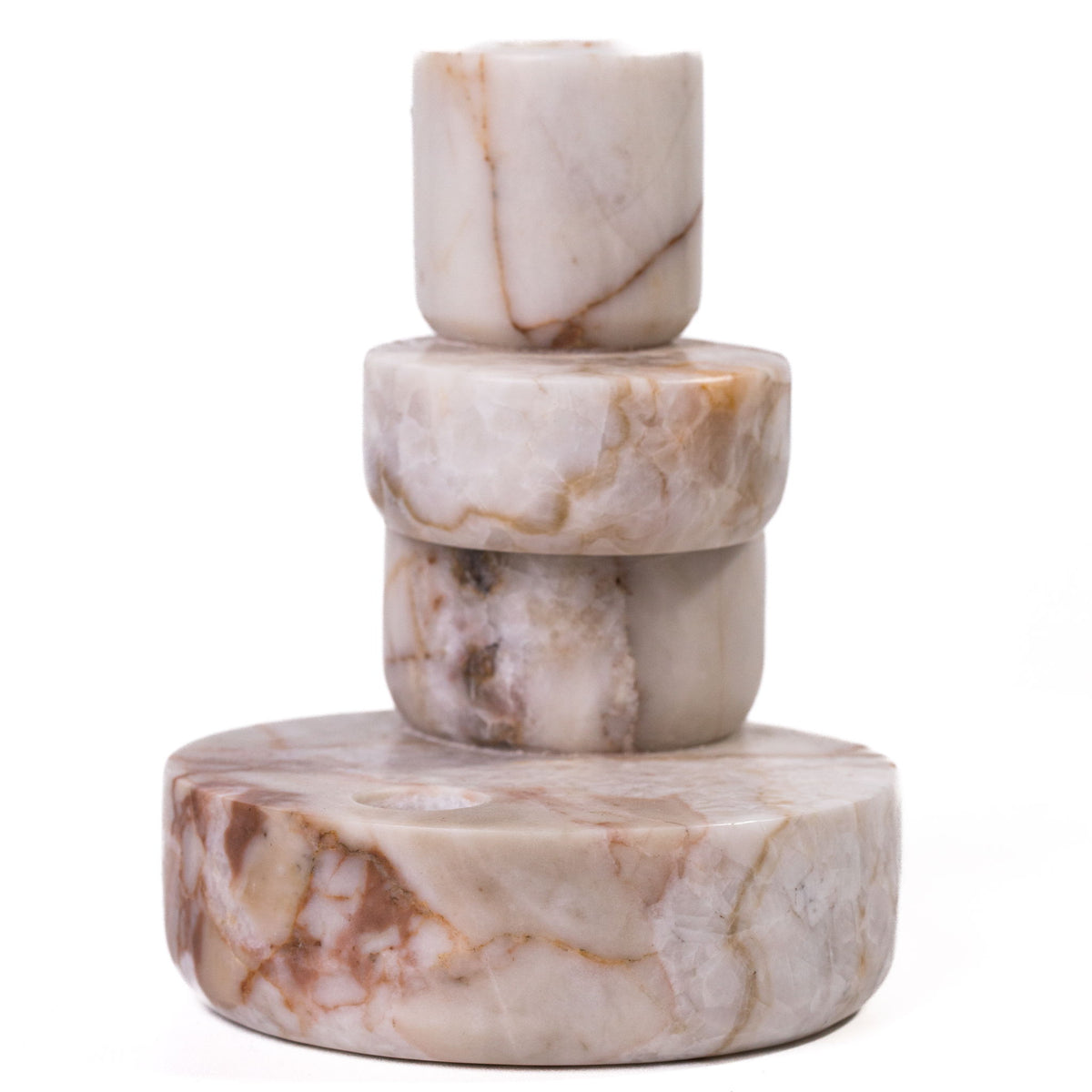 Marble Stacked Candle Holder - White Brown