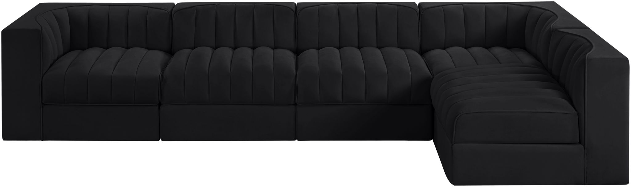 Rummi - Velvet Performance Fabric Upholstered 5 Piece Modular Sectional, L-Shaped (Right)