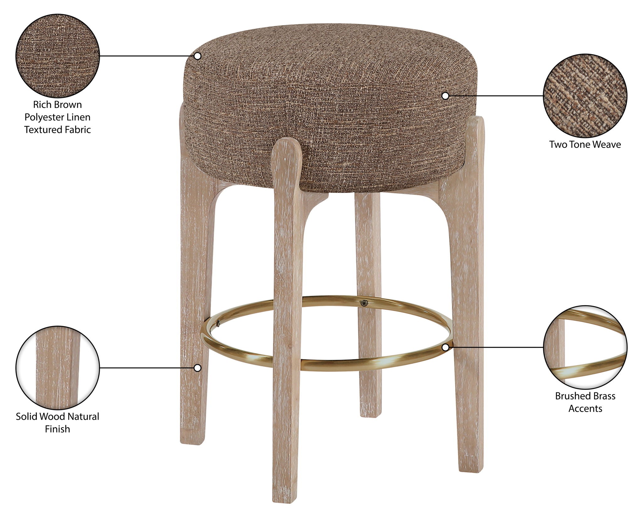 Torino - Backless Counter Stool With Brushed Natural Base (Set of 2)