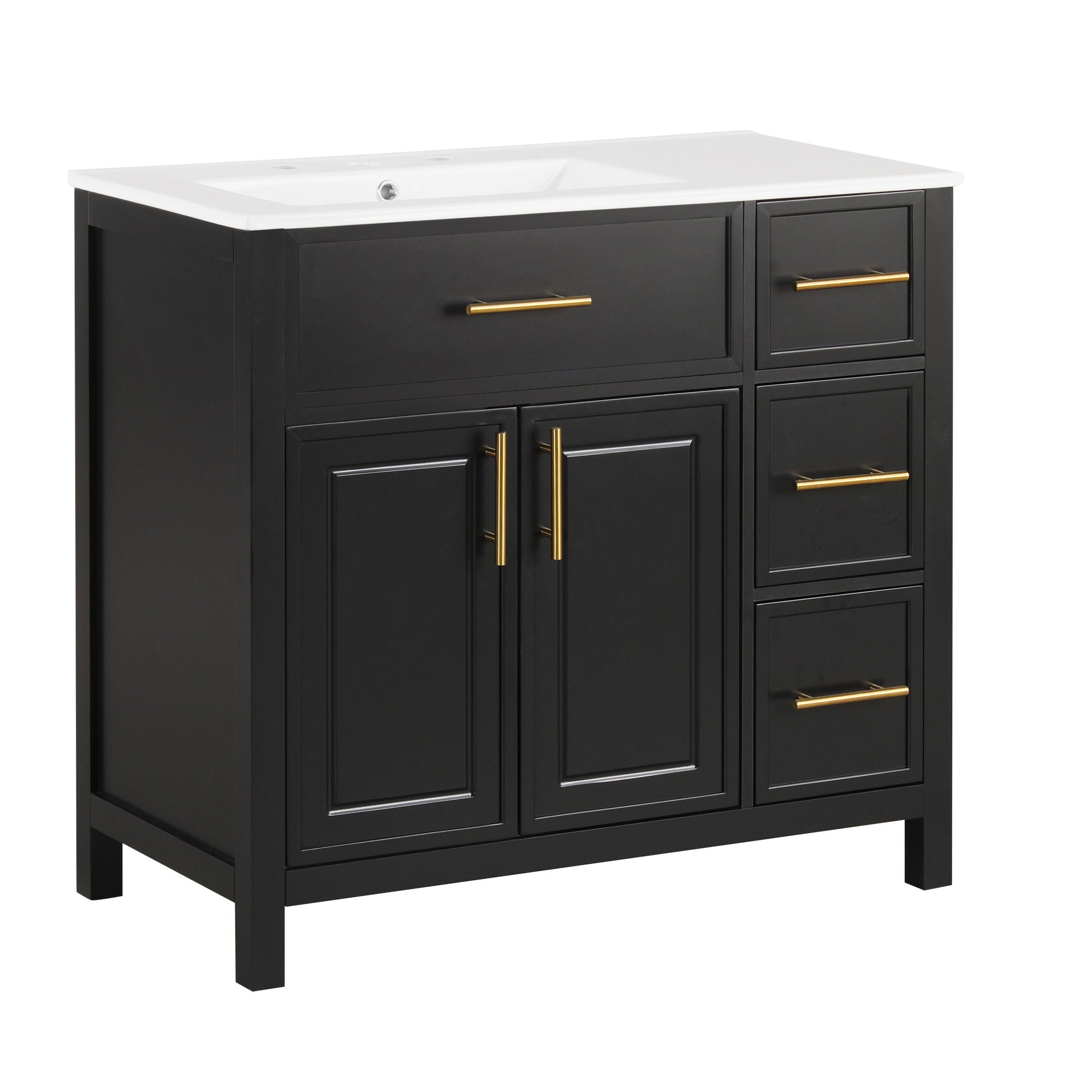 Modern Bathroom Vanity With Sink Top, 2 Doors And 3 Drawers