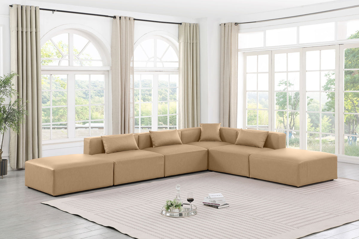 Cube - 6 Piece Modular Corner Armless Sectional - Tan