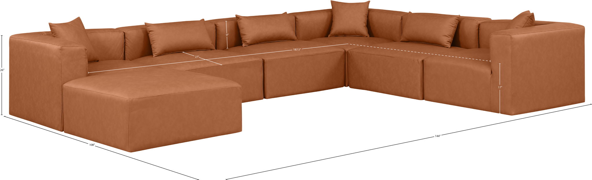 Cube - 7 Piece Modular Sectional - Cognac