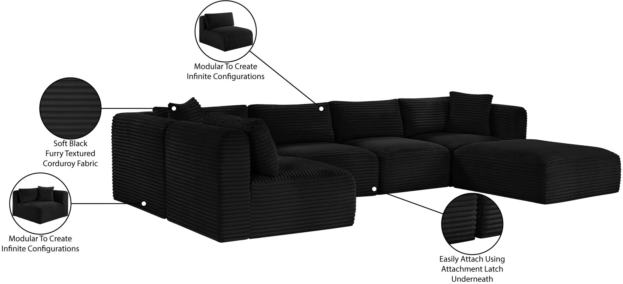 Shaggy - 6 Piece Modular U-Shaped Sectional