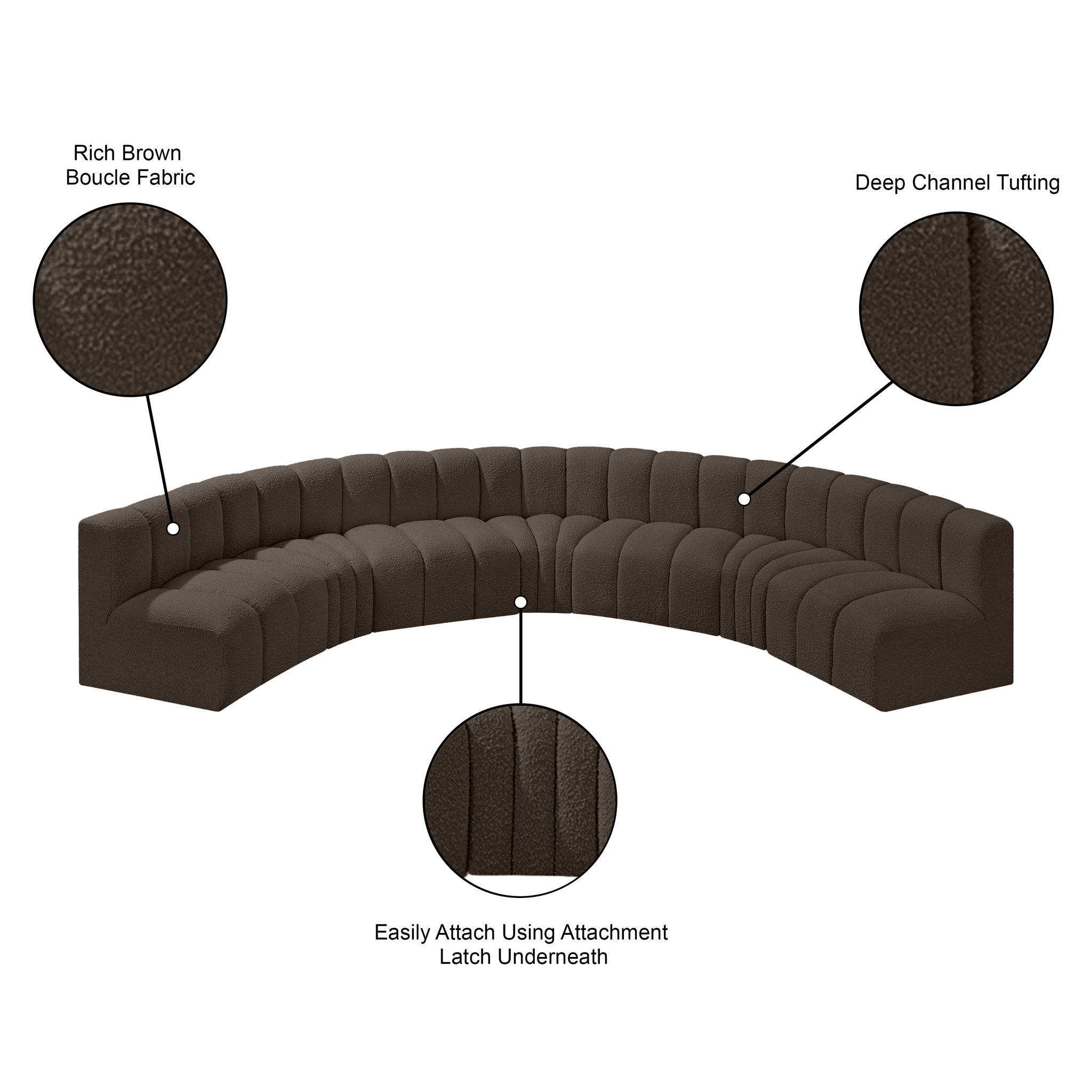 Arc - Boucle Fabric 7 Piece U-Shaped Modular Sofa