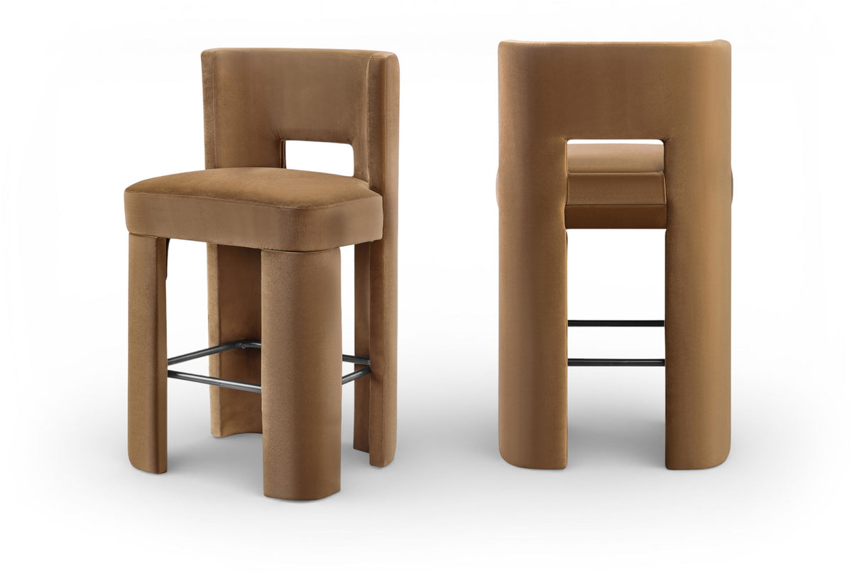 Zuno - Velvet Performance Fabric Upholstered Bar Stool (Set of 2) - Saddle