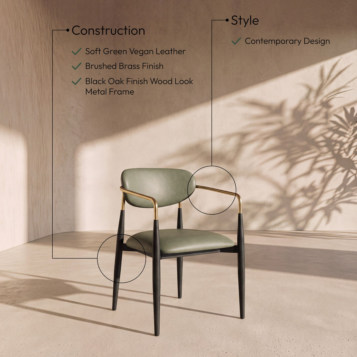Ronda - Vegan Leather Upholstered Dining Arm Chair - Black Legs