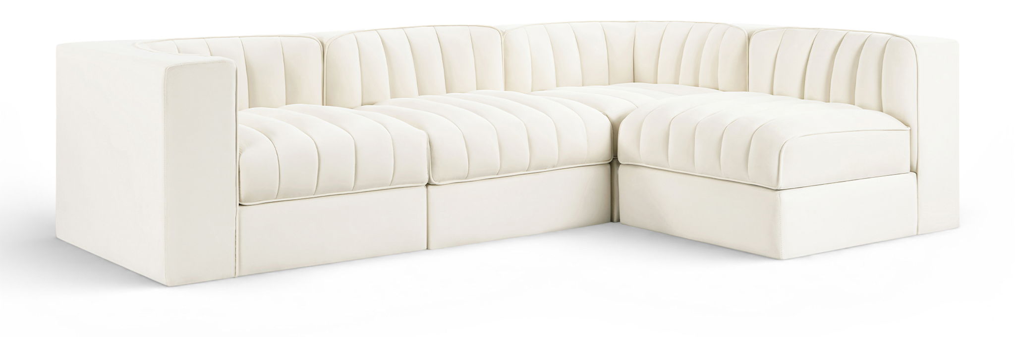 Rummi - Velvet Performance Fabric Upholstered 4 Piece Modular Sectional