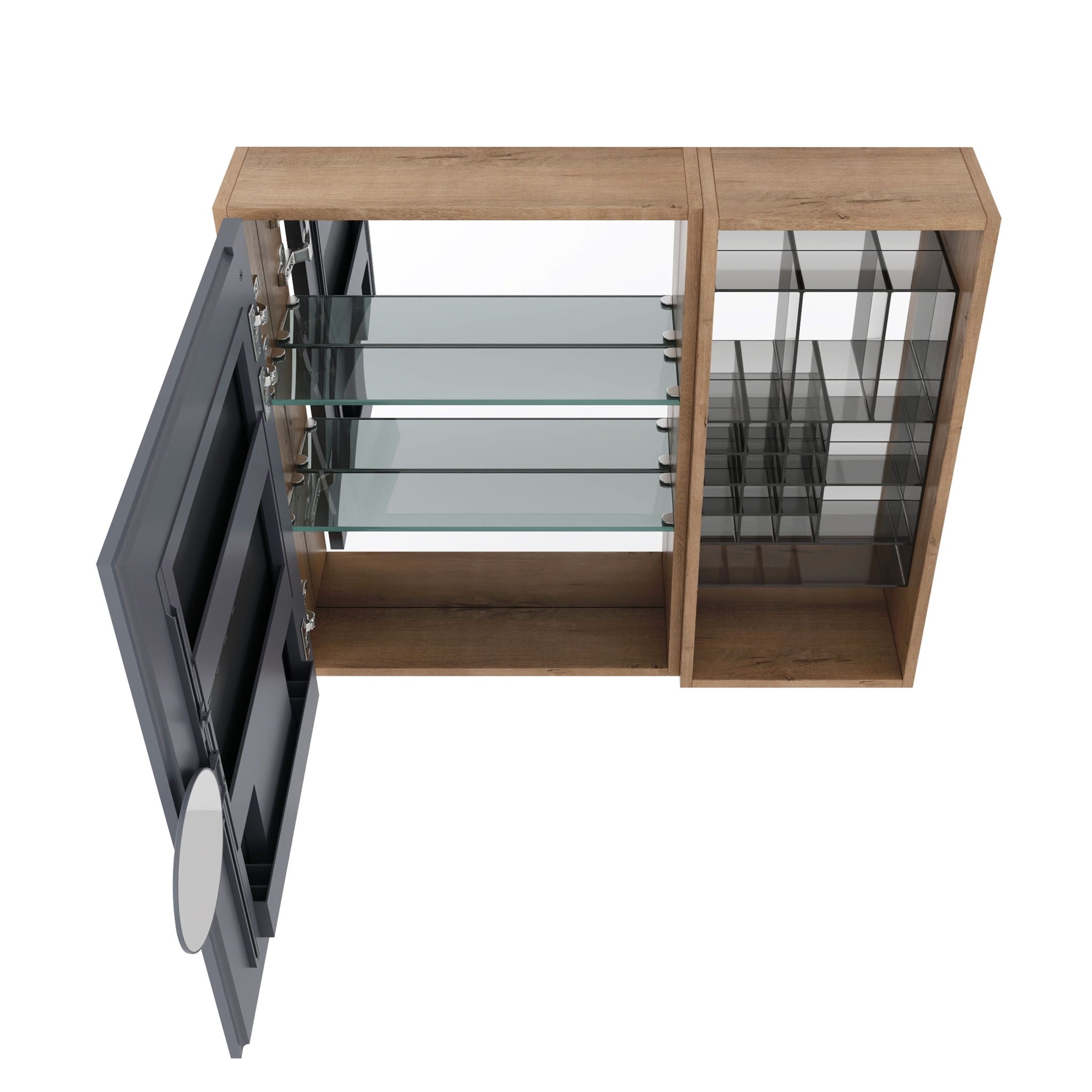 Wall Mounted Bathroom Mirror Cabinet With Adjustable Shelves - Imitative Oak