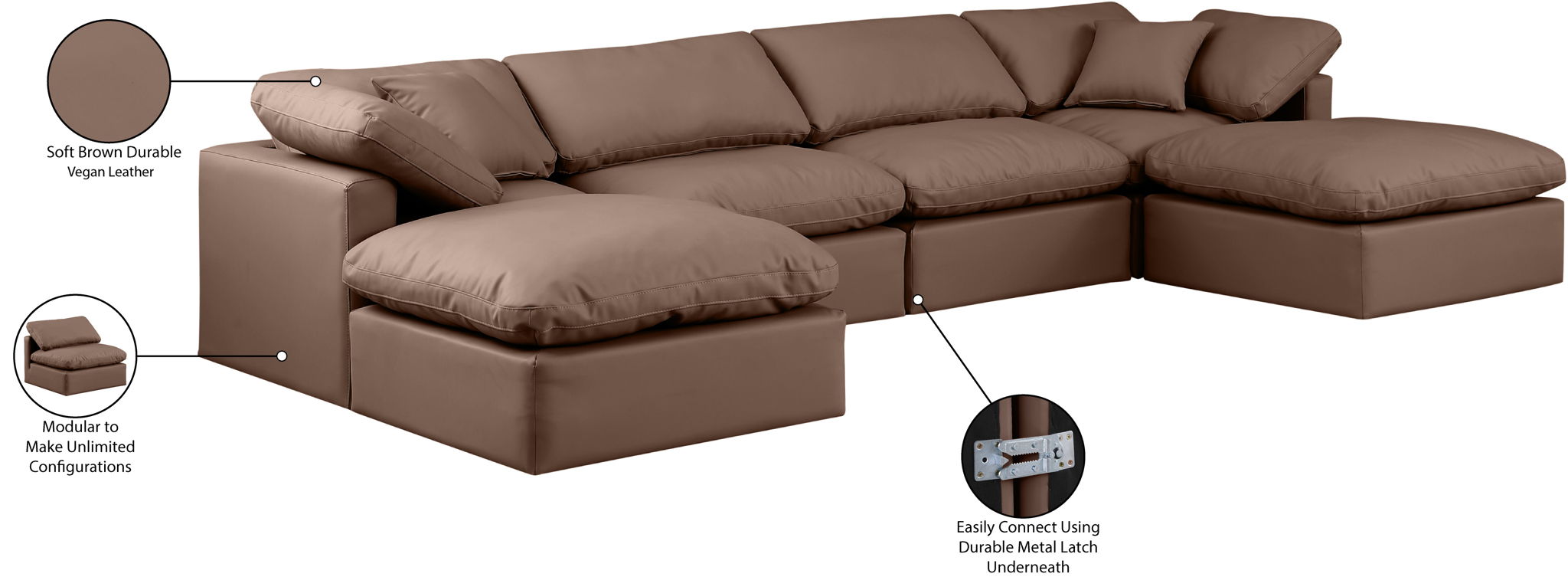 Indulge - Faux Leather 6 Piece Modular Double Chaise Sectional