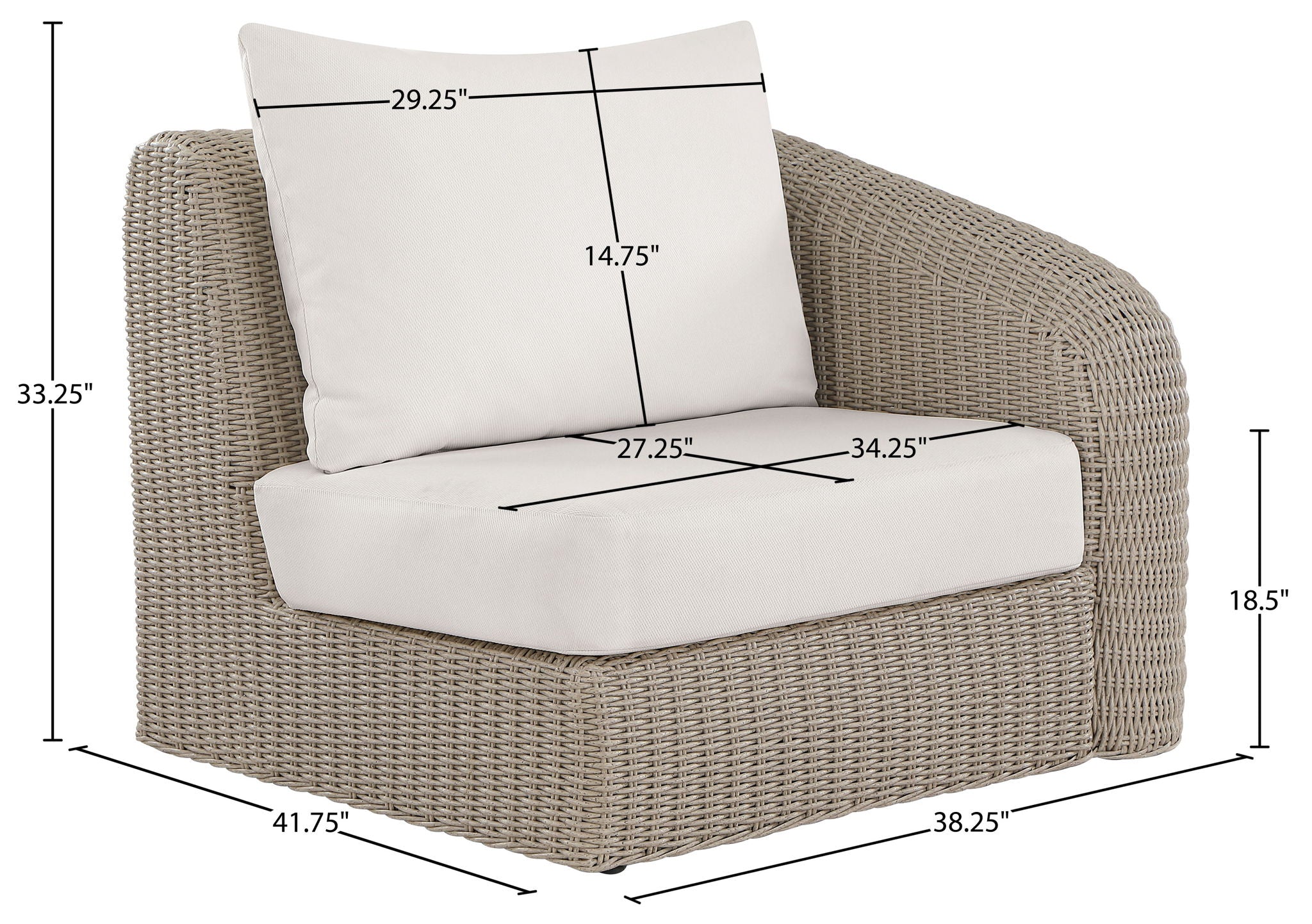 Seacrest - Olefin Water Resistant Fabric And Wicker Outdoor Patio Right Arm Chair
