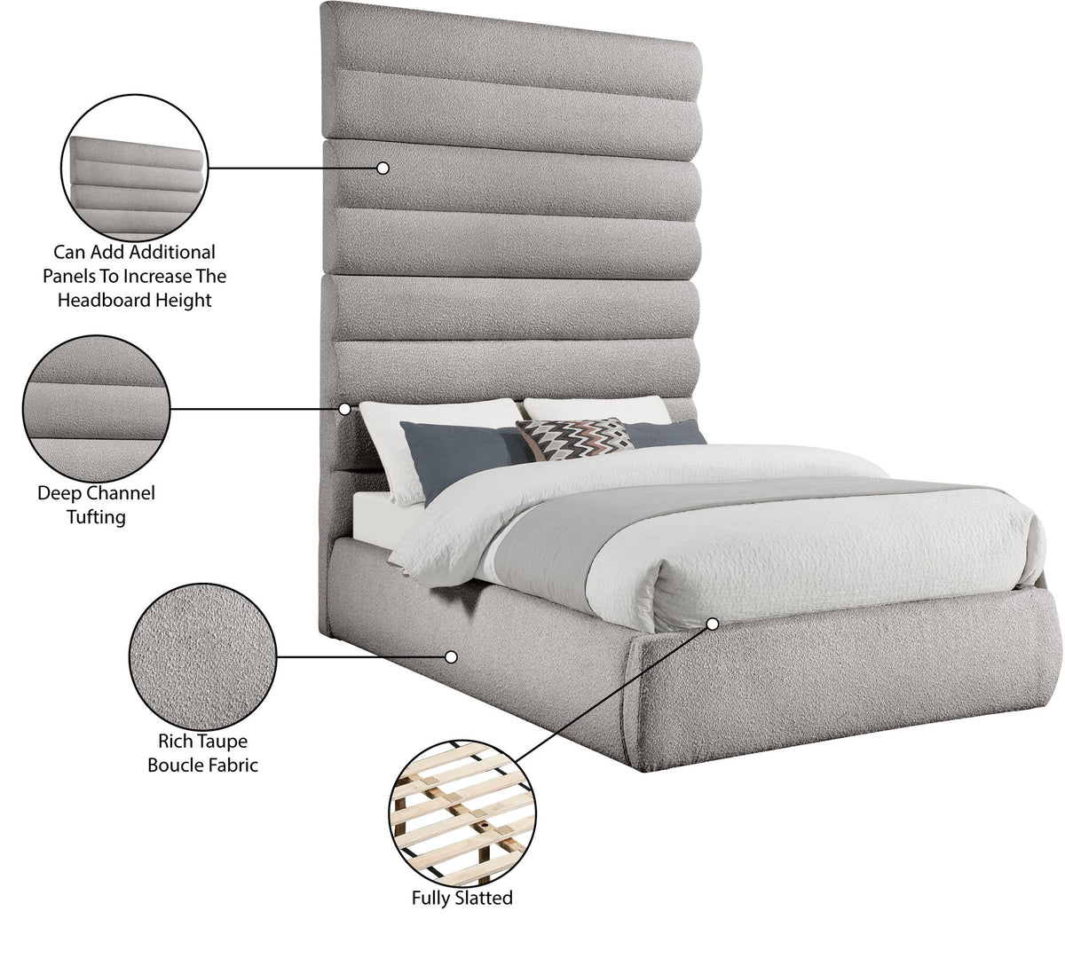 Adam - Boucle Fabric Bed With 89" Headboard