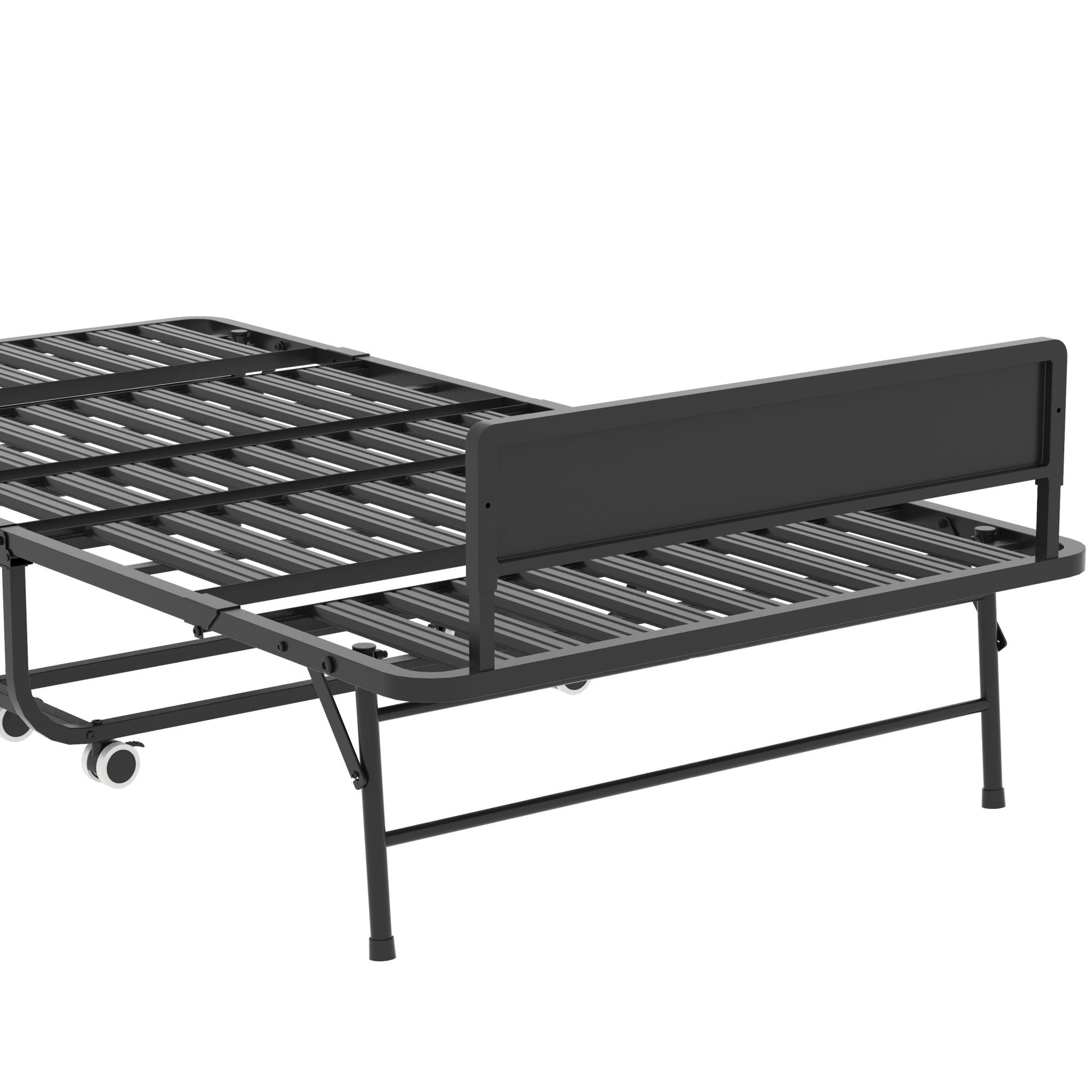 Twin Extra Long Folding Bed With Adjustable Headboard, Cot With Memory Foam Mattress - Black