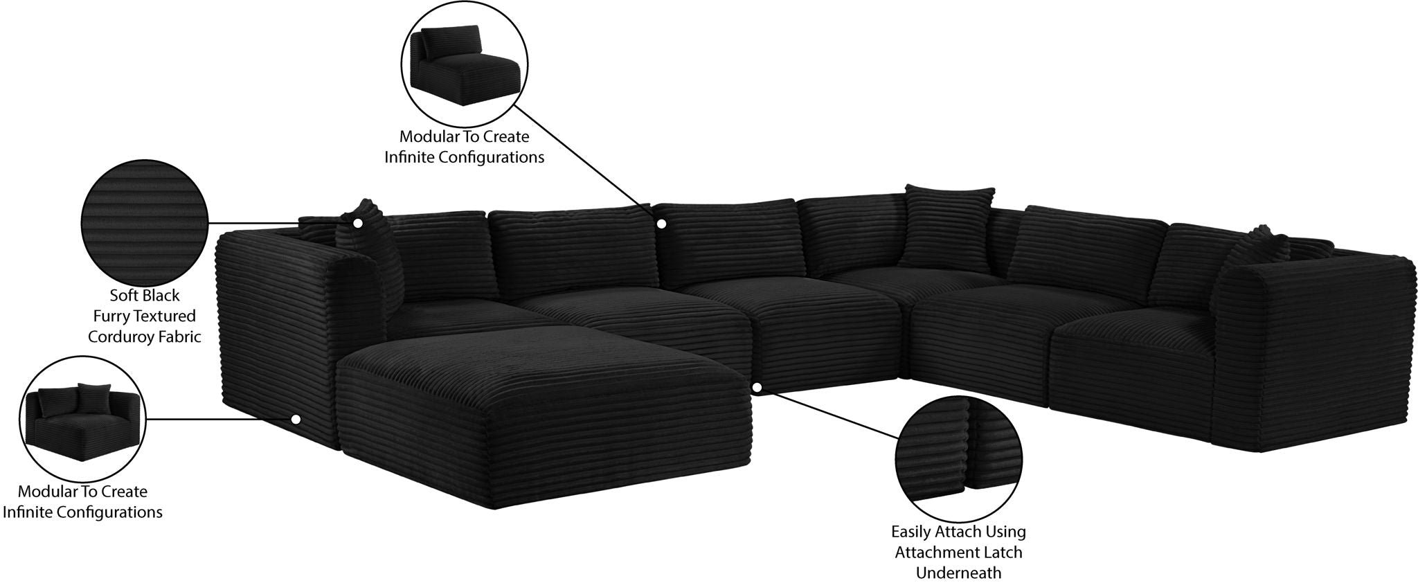 Shaggy - 7 Piece Modular U-Shaped Sectional With Ottoman