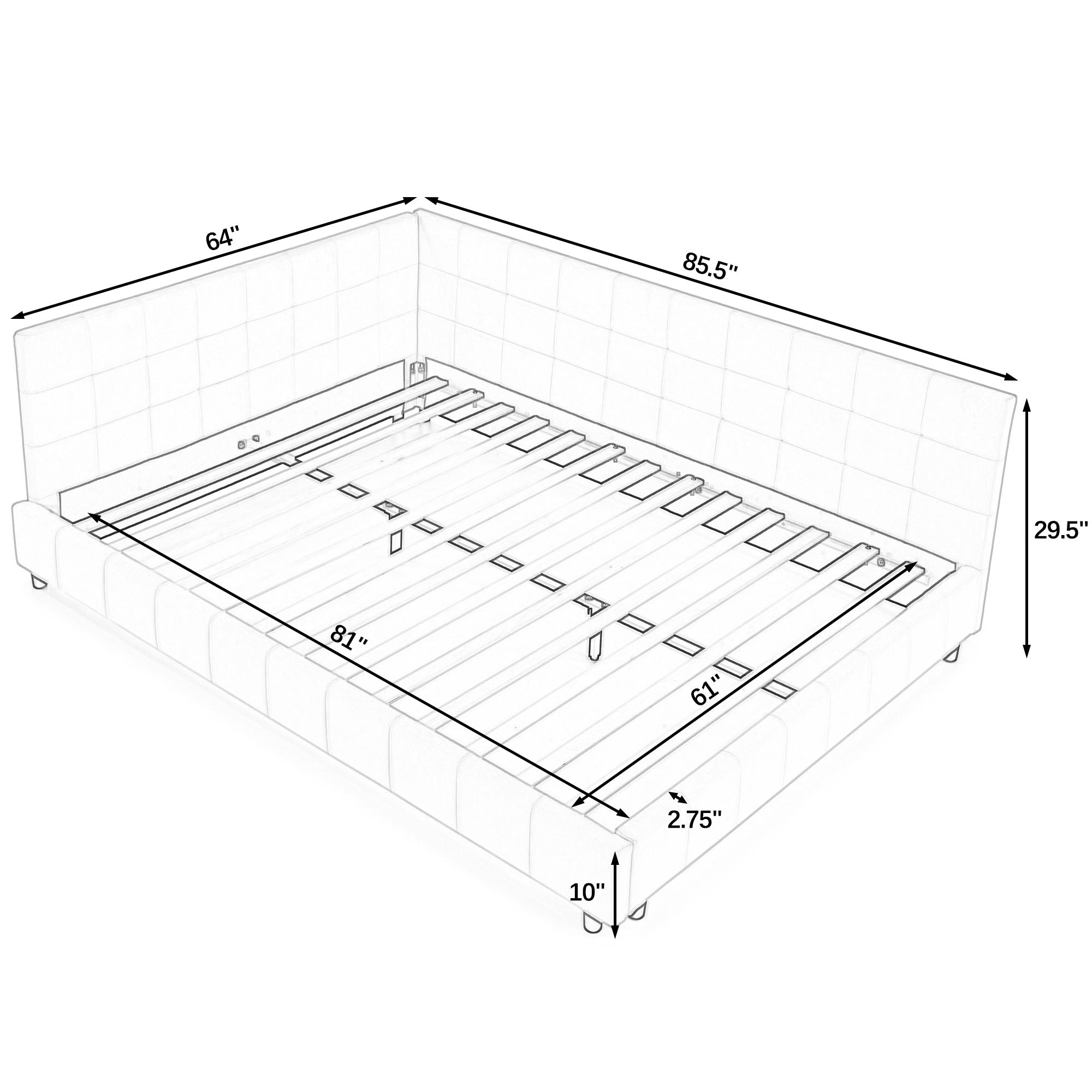 Storage Upholstered Tufted Bed Frame With Backrest And Armrests