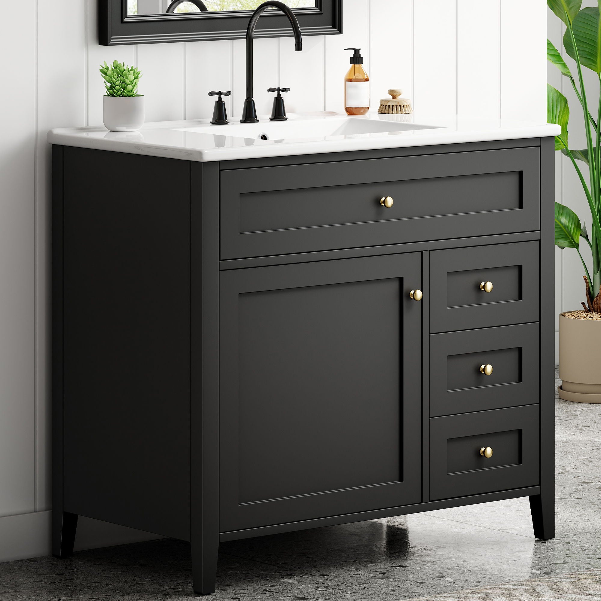 Bathroom Vanity With Sink, Cabinet With 3 Drawers And Adjustable Shelf