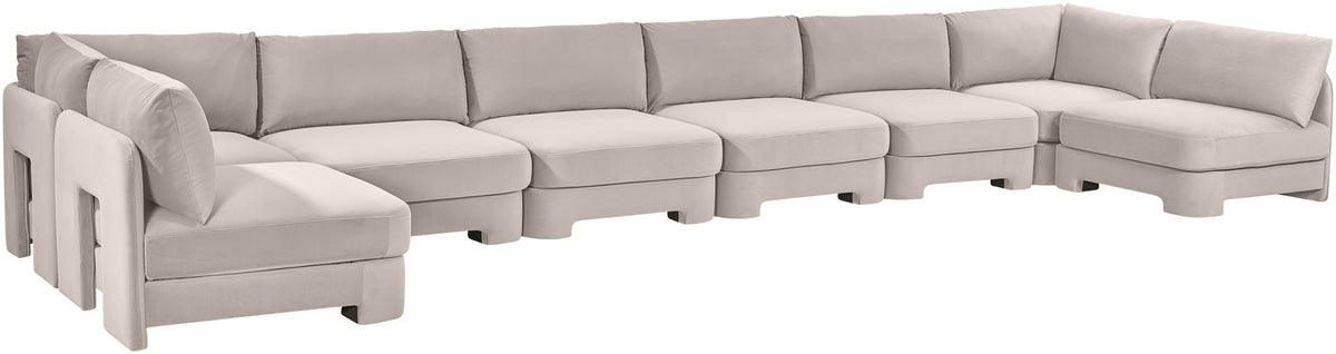 Hammond - Velvet Performance Fabric Upholstered 8 Piece U-Shaped Armless Sectional - Beige