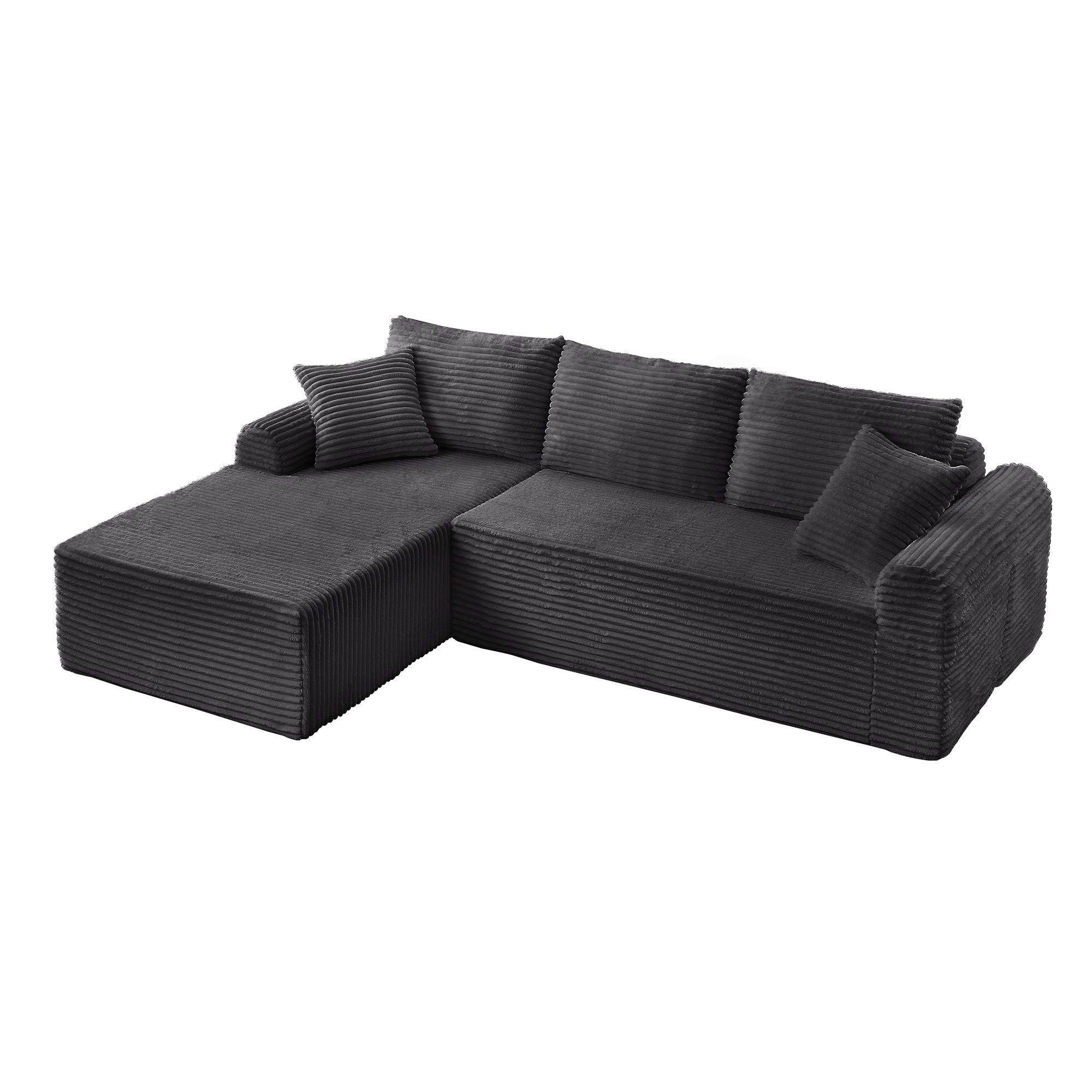 Modular Sectional With Arched Armrests, Includes 3 Back Cushions & 2 Throw Pillows