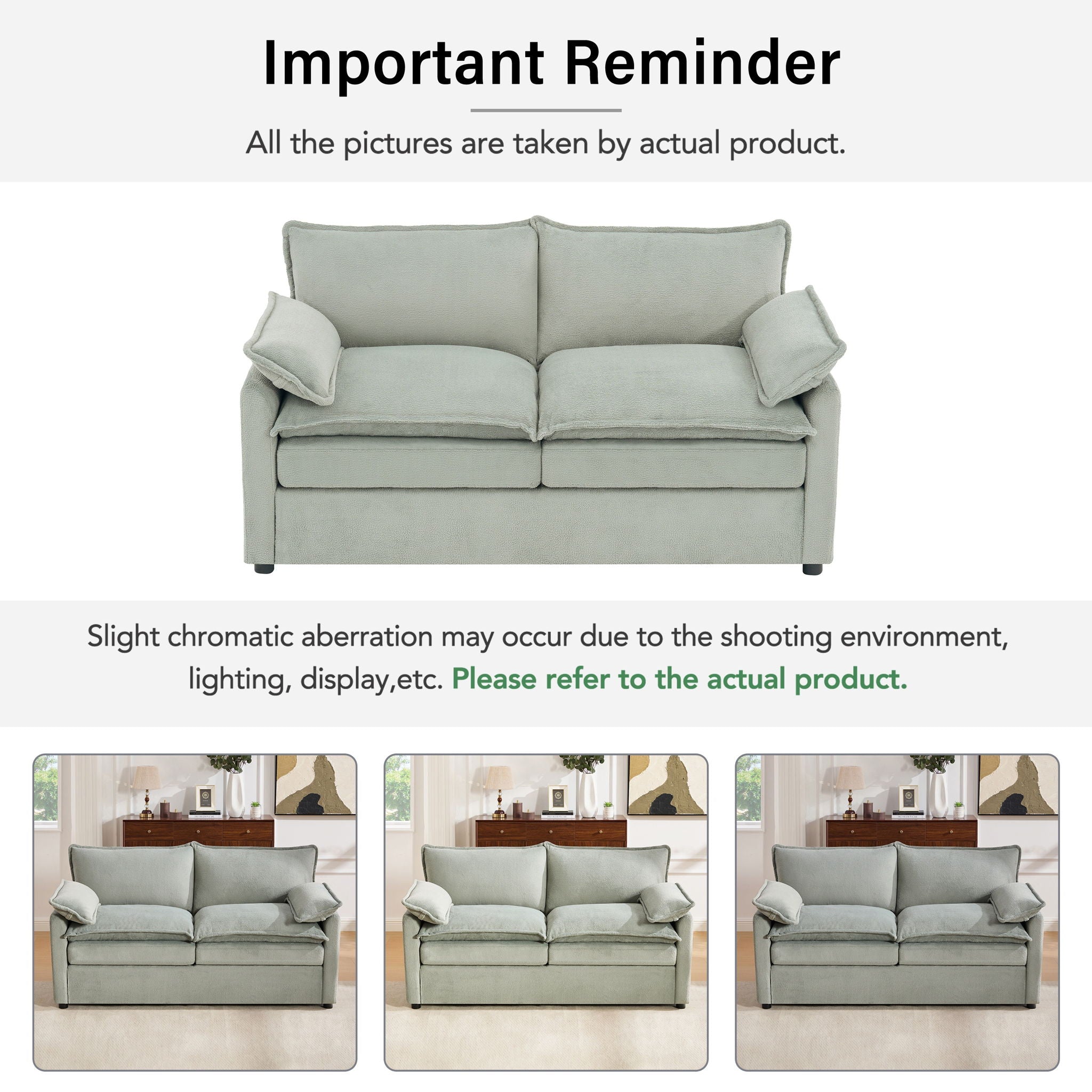 Modern Loveseat Sofa, Upholstered Couch With Side Storage Pockets