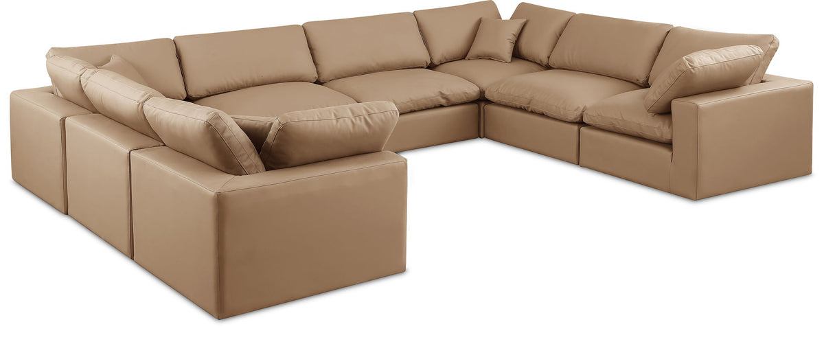 Comfy - 8 Piece Faux Leather Modular Sectional - Tan