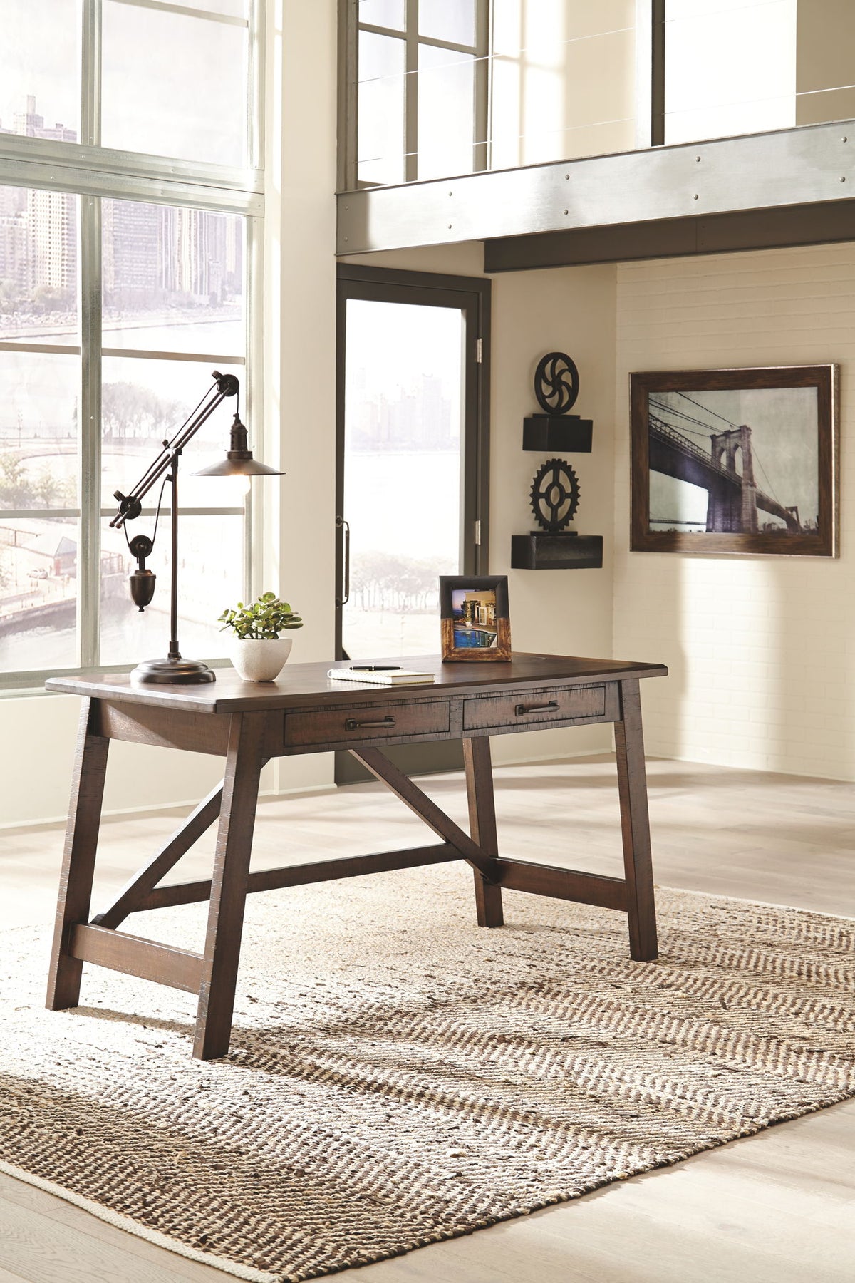Baldridge - Home Office Large Leg Desk - Rustic Brown
