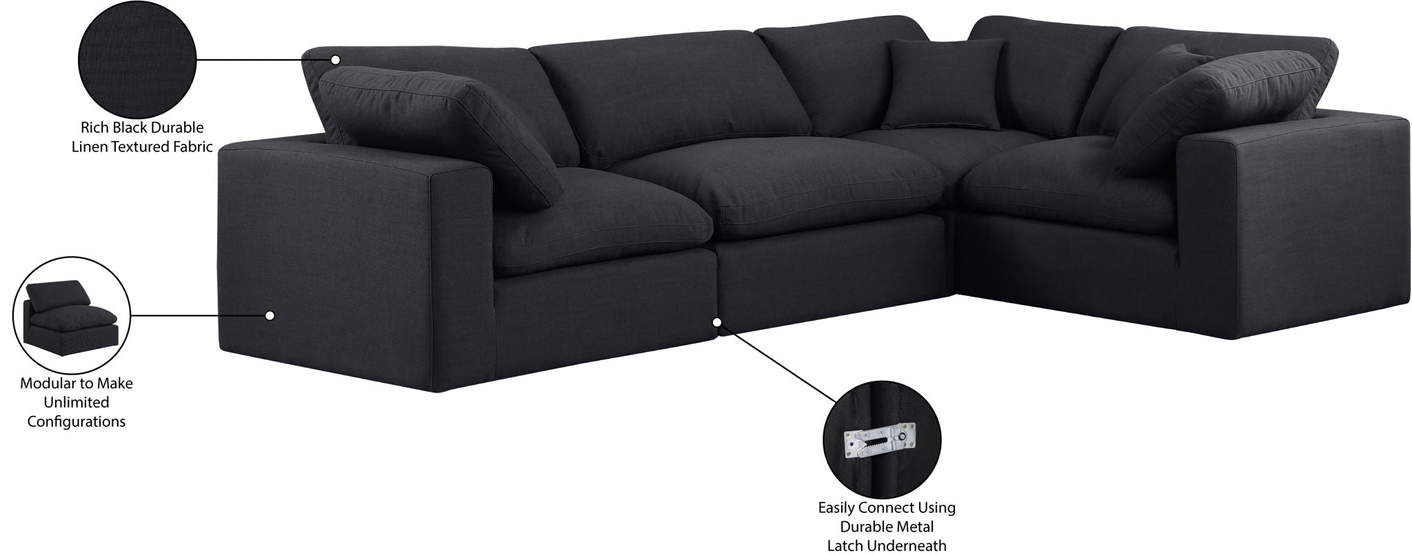 Comfy - 4 Piece Linen Fabric Modular Sectional