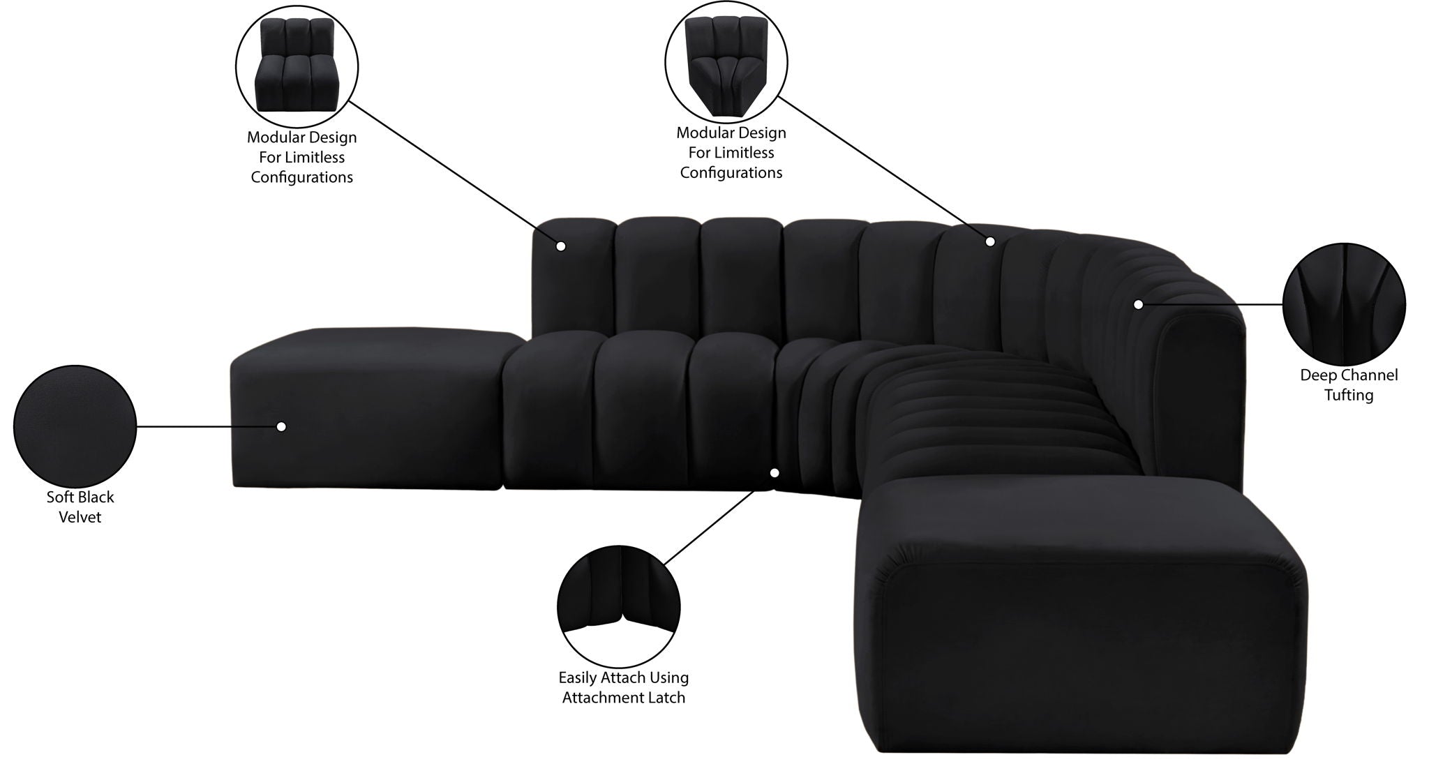 Arc - Velvet 7 Piece Corner Modular Sofa