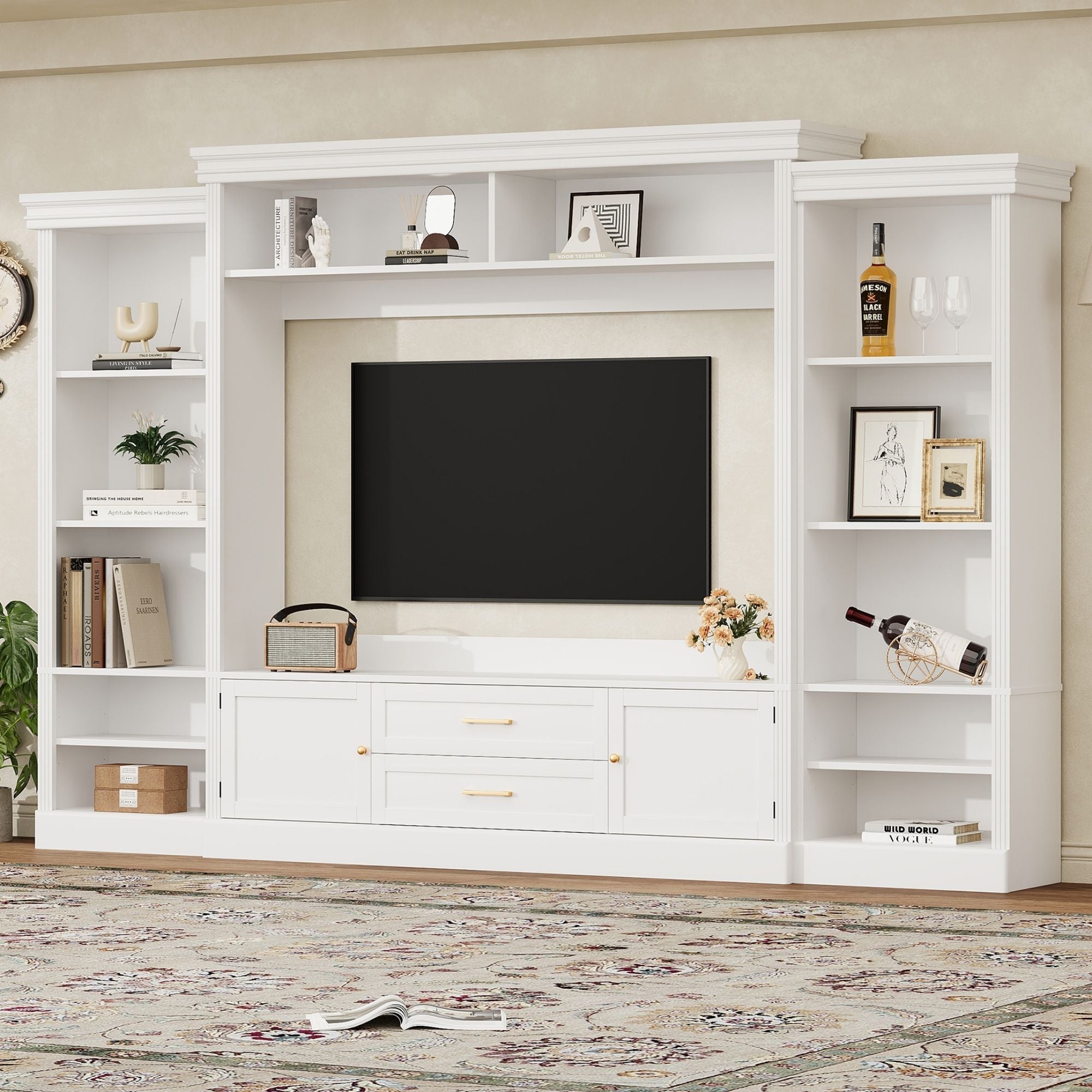 Elegant Entertainment Center Wall Unit With Bookshelves