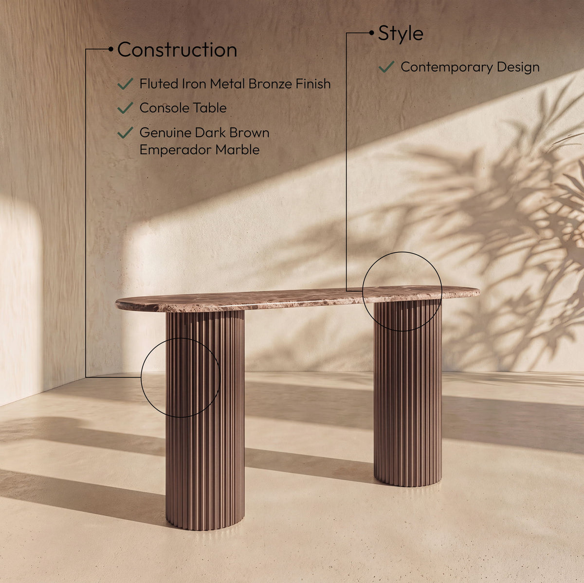 Cindra - Genuine Marble Top And Iron Base Console Table
