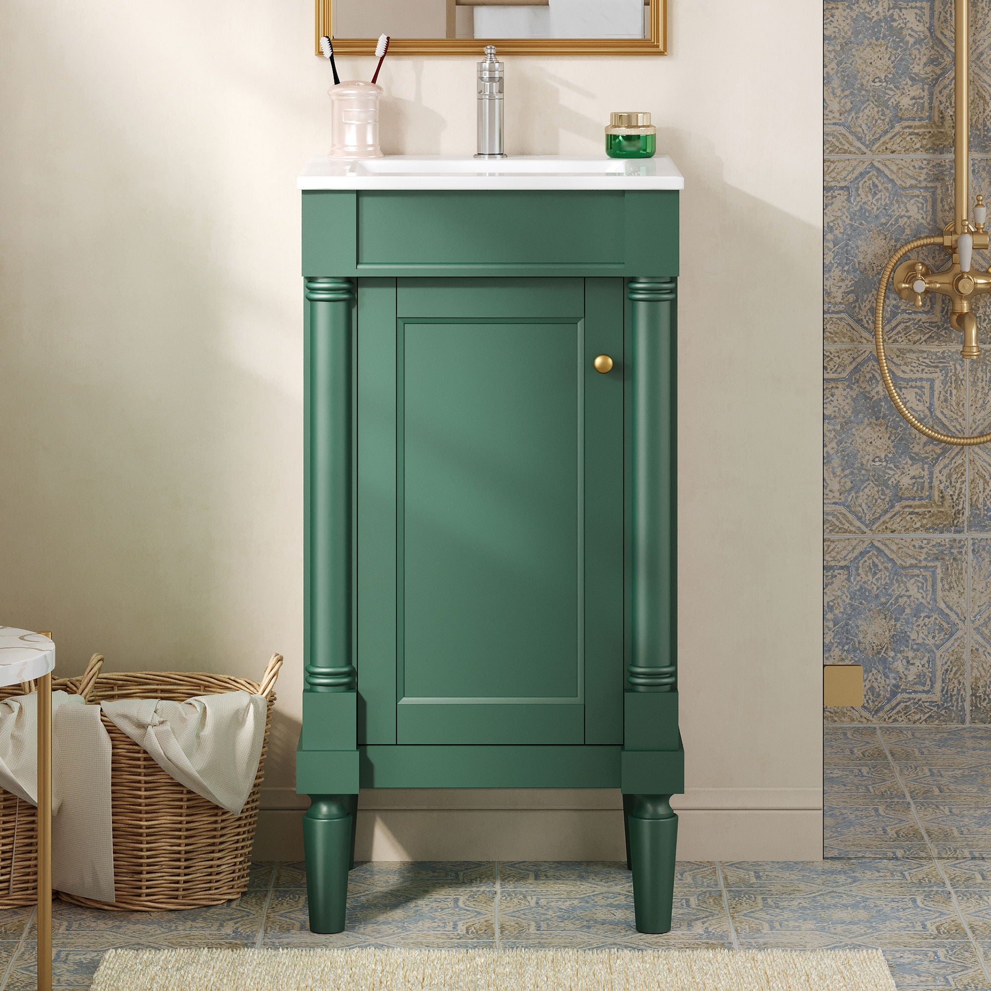 French Style Bathroom Cabinet With Sink, Adjustable Shelf