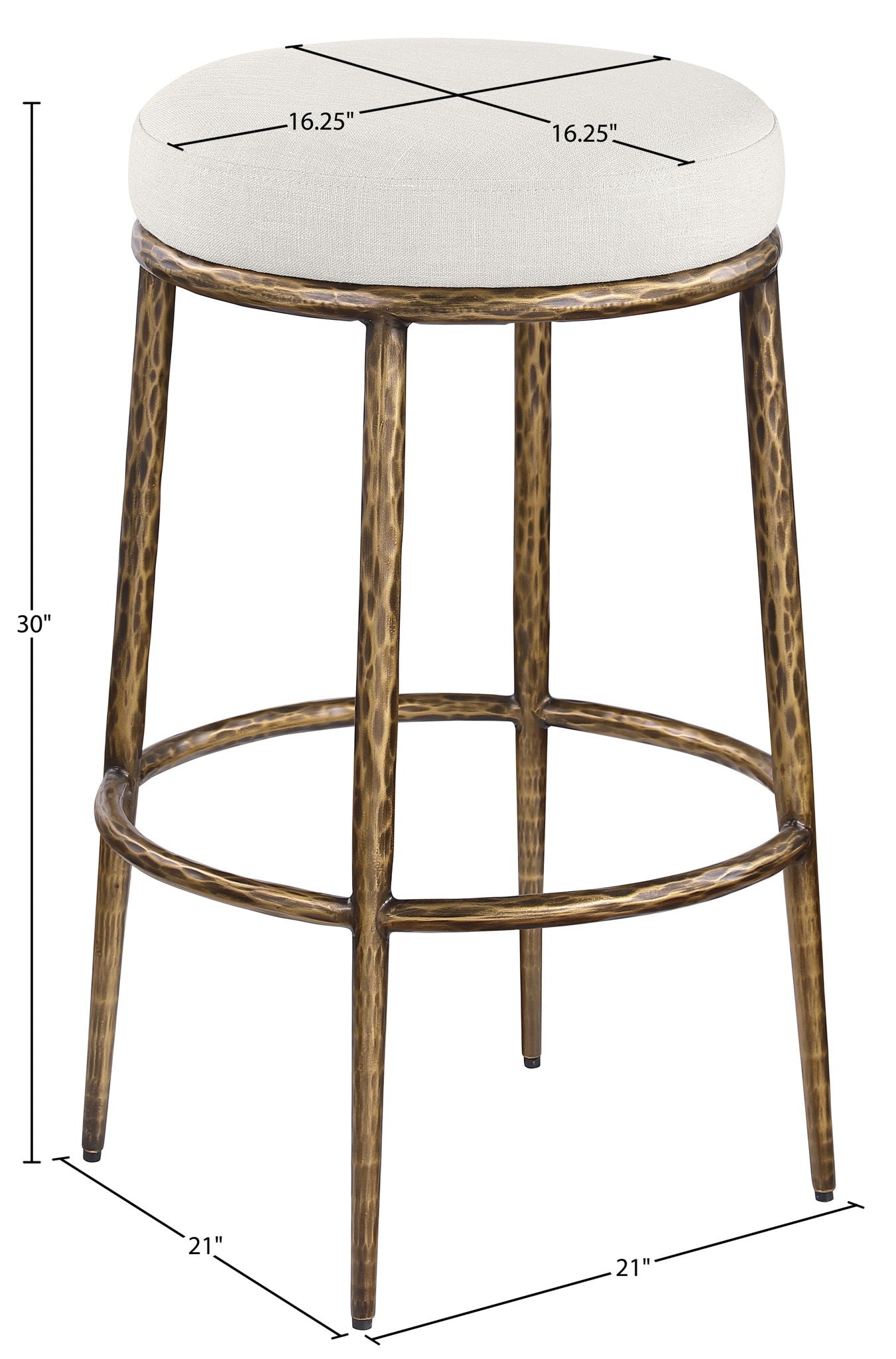Ferro - Performance Fabric Upholstered Backless Bar Stool - Cream / Antique Brass
