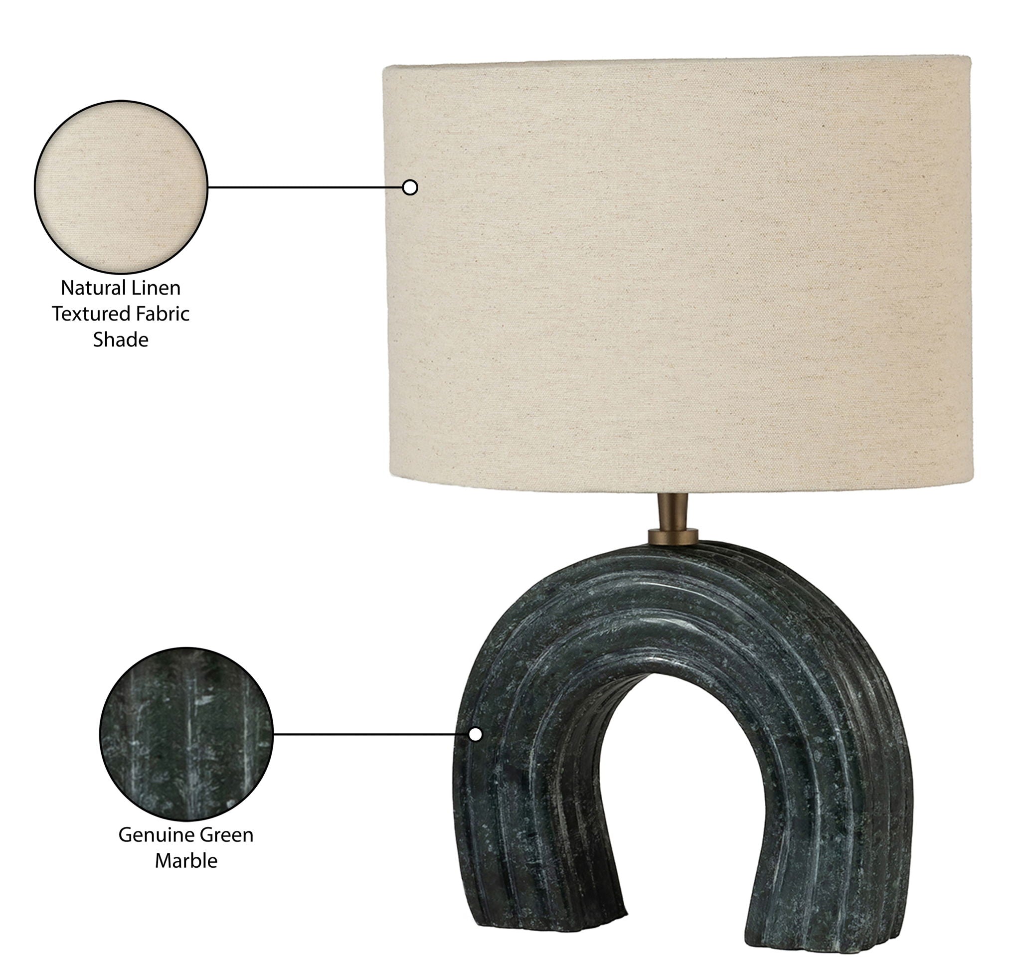 Lithos - Genuine Marble Base And Linen Textured Fabric Shade Table Lamp