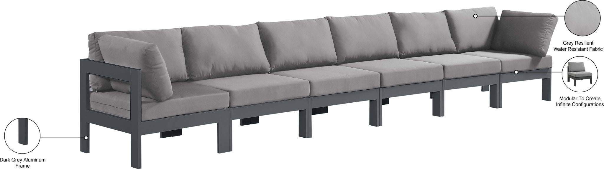 Nizuc - Outdoor Patio 6 Seat Modular Sofa With Gray Frame
