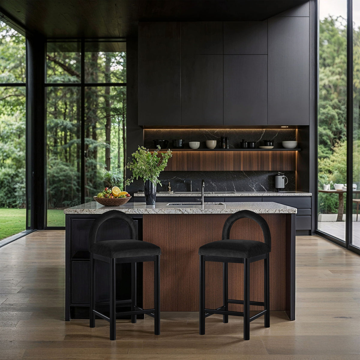 Conrad - Velvet Counter Stool With Black Legs