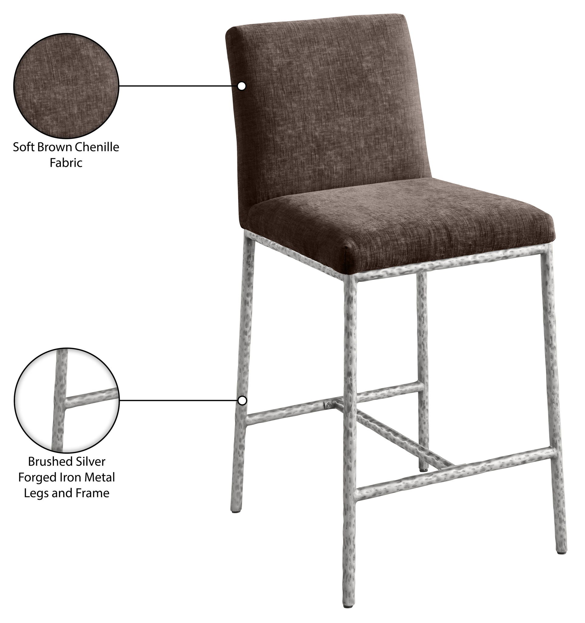 Reeves - Chenille Fabric Upholstered Counter Stool (Set of 2) - Silver Base