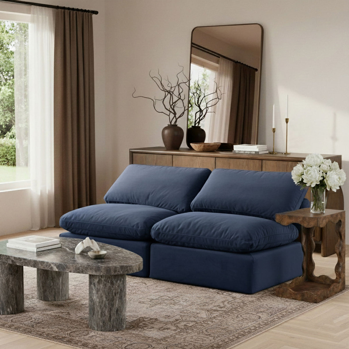 Indulge - Velvet 2 Seat Modular Armless Sofa