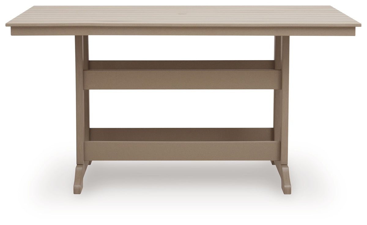 Seacliff Beach - Rectangular Counter Height Dining Table With Umbrella Option - Medium Brown
