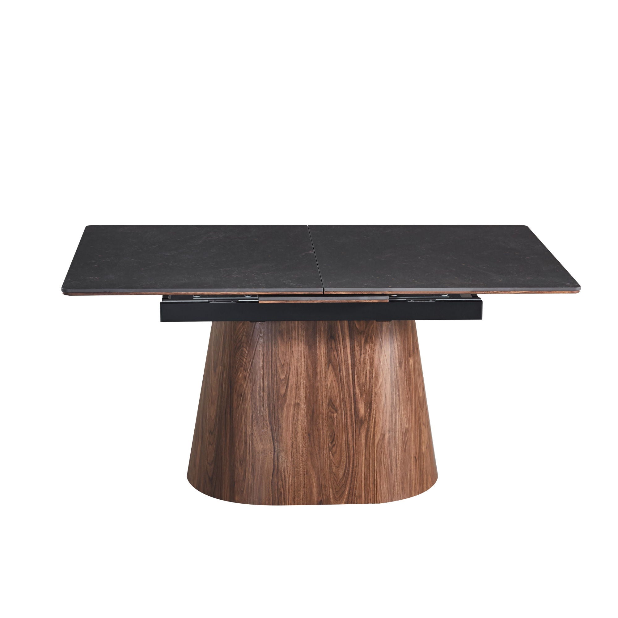 Extendable Dining Table With Cone Base And 6 Dining Chairs - Brown / Black