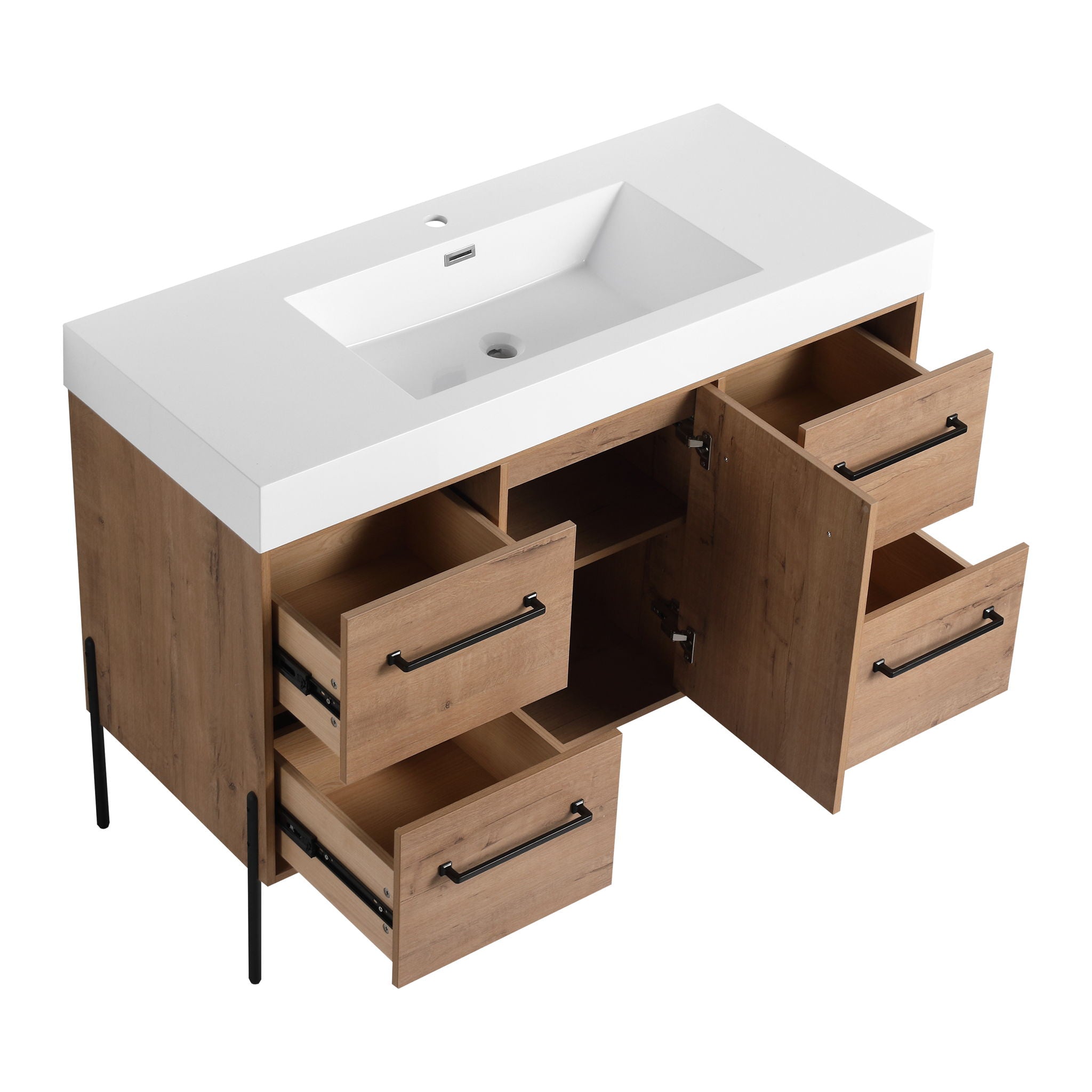 48" Freestanding Bathroom Vanity With Sink, Soft Close Cabinet Doors, 4 Drawers - Imitative Oak