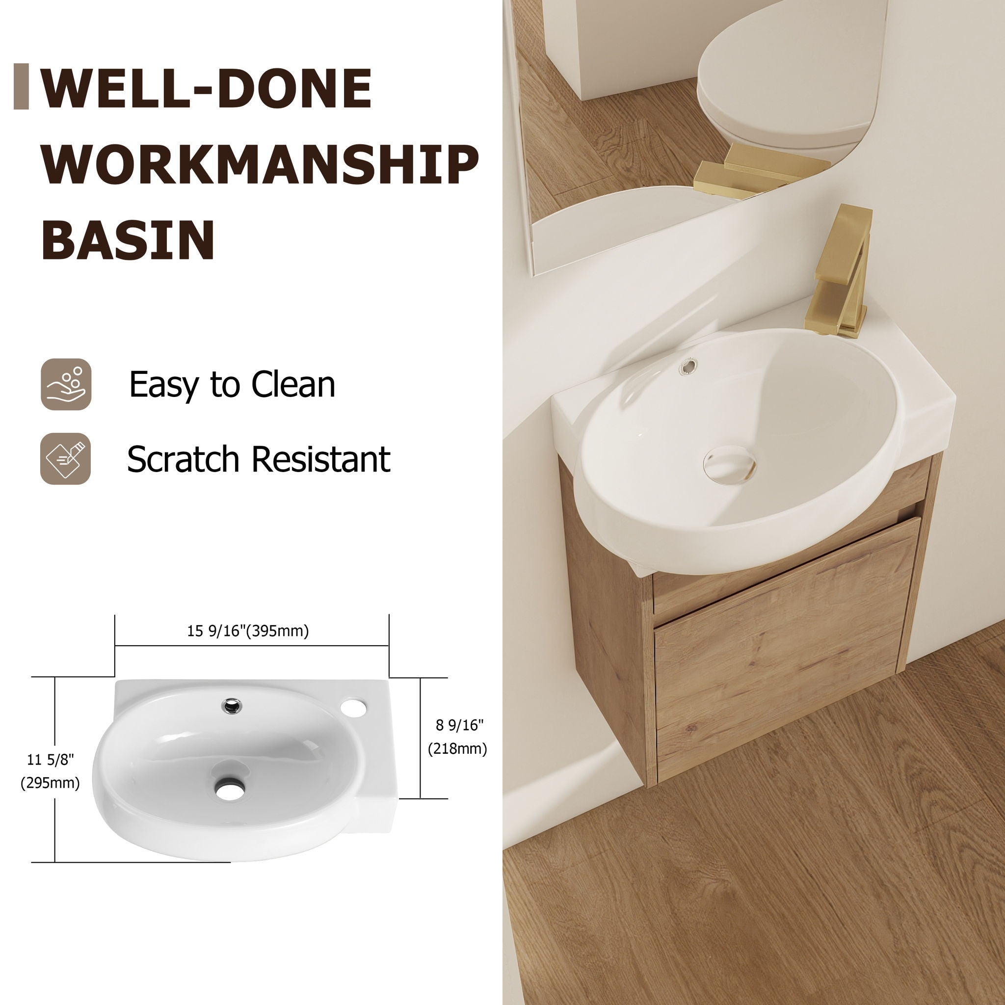 Wall Mounted Bathroom Vanity With Sink And Storage Rack, Soft Close Doors